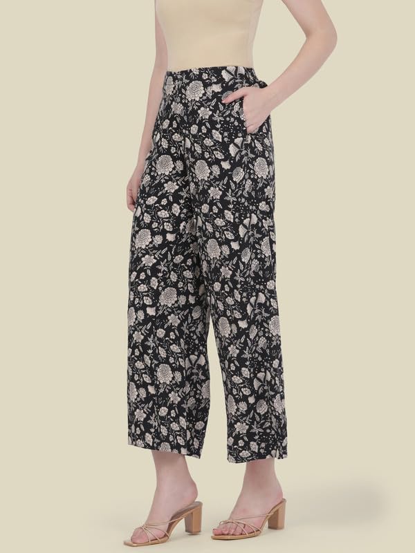 Image of GO COLORS Soft Viscose Printed Palazzo Full Length for Women| Breathable, Mid Rise
