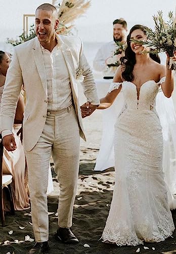 Linen 2 Piece Suits for Men Slim Fit Blazer Pants Set Wedding Summer3