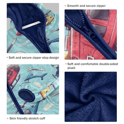 Helicopter Pattern Print Toddler Fleece Jacket Girl Boys Hooded Fleece Jacket Coat Warm Outwear Zip-up 3-10T3