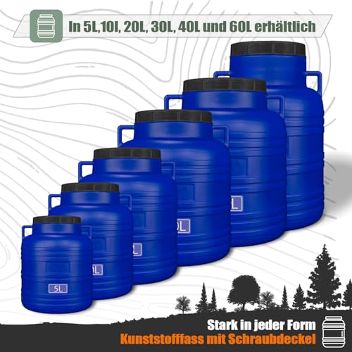 FIXKRAFT Weithalsfass Lebensmittelecht 60L Futtertonne Hund Gärbehälter Blaue Futter Tonne mit Deckel Maischefass Schraubdeckel 60 Liter Camping Kanister Gärfass