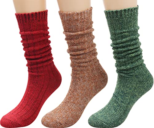 TINTAO 3 Pairs Women Winter Wool Cable Knit Crew Knee High Boot Socks,Size 5-11#W919 (Polyester Blend, Color A05)