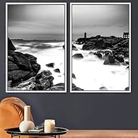 2 Piece Framed Canvas Wall Art Black and White Scenery Canvas Prints Home Artwork Decoration for Living Room,Bedroom - 16