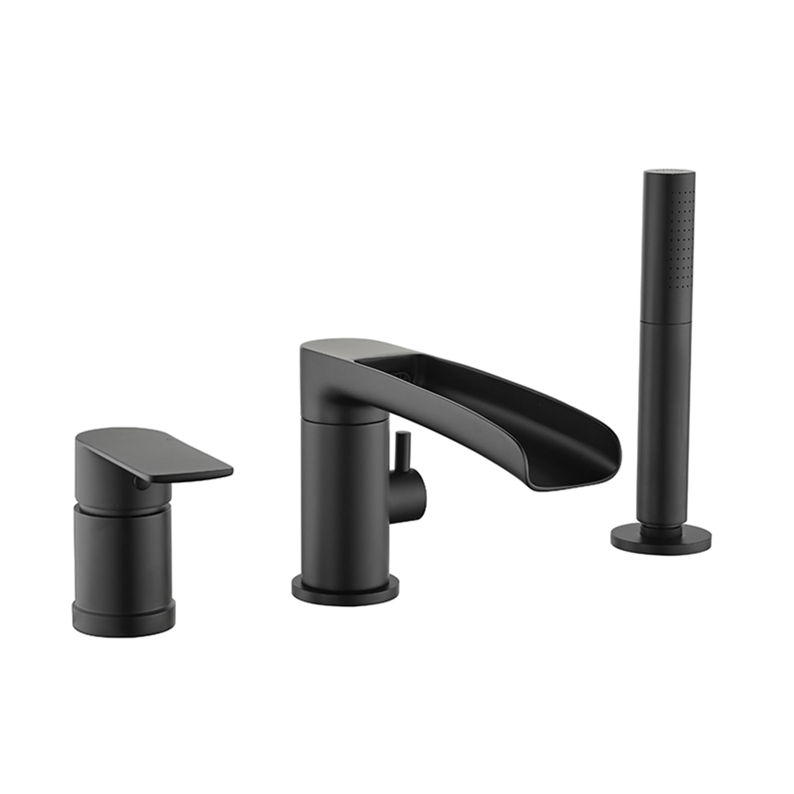 SnamicE Waterfall Bath Mixer Tap Black Deck Tap 3 Hole Tub 360 Swivel Spout 2 Modes Shower Head and Hose Set for Bath Taps,Black