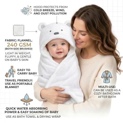 Image of First Kick New Born Baby Blanket Pack of Super Soft Bathrobe Wrapper Bath Towel for Boys, Girls, Babies (White Puppy, Length 82 cm x Width 82 cm, 0-12 Months)
