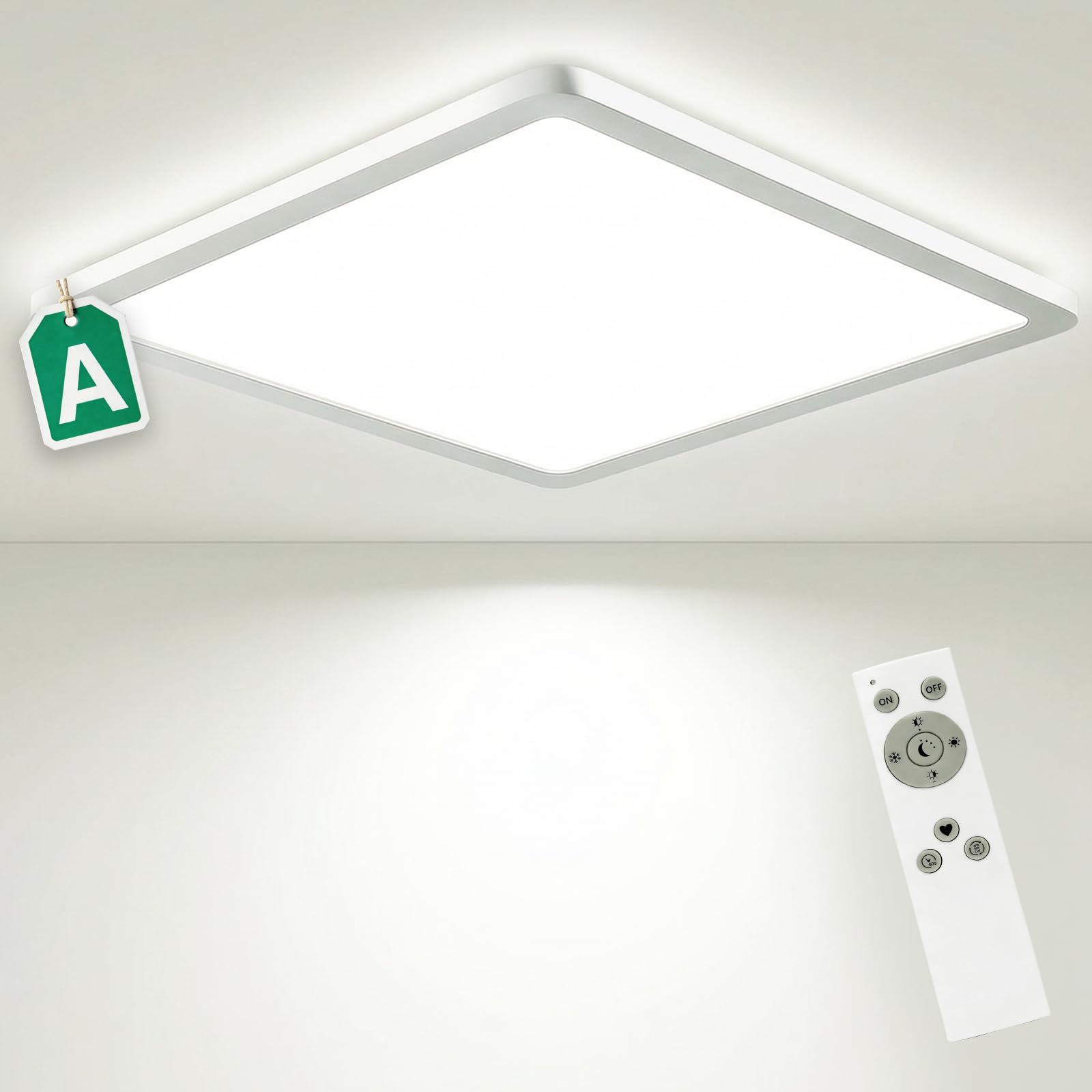 Bowfar Lámpara de Techo LED, Clase de Eficiencia Energética A, 14W 3000LM Lámpara con Mando a Distancia, Regulable de 3000K-6500K, IP54 Ultrafina para Baño Salón Cocina Dormitorio Pasillo Ø42x2,5CM