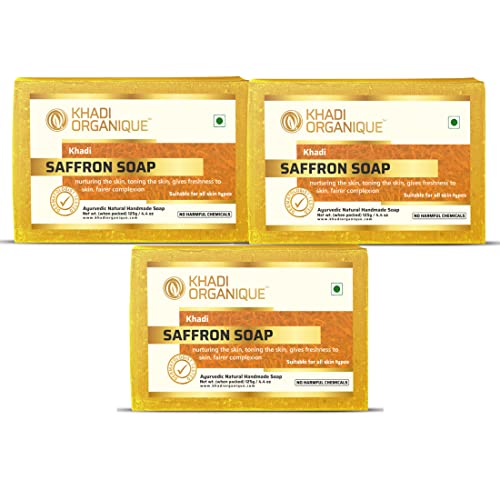 Image of Khadi Organique Handmade Saffron Soap With Essential Oil Pack Of 3