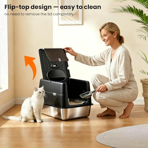 Arenero XL de Acero Inoxidable para Gatos con Tapa 120° miniatura 3