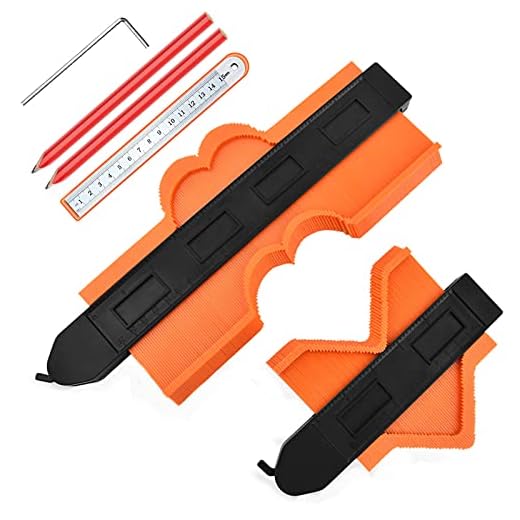 Contour Gauge with Lock, JUEMEL 5" and 10" Contour Duplications Gauge, Profile Shape Copy Tool, Instant Template for Curved Shapes, Corners and Contoured W/Steel Ruler and 2 Carpenter Pencils