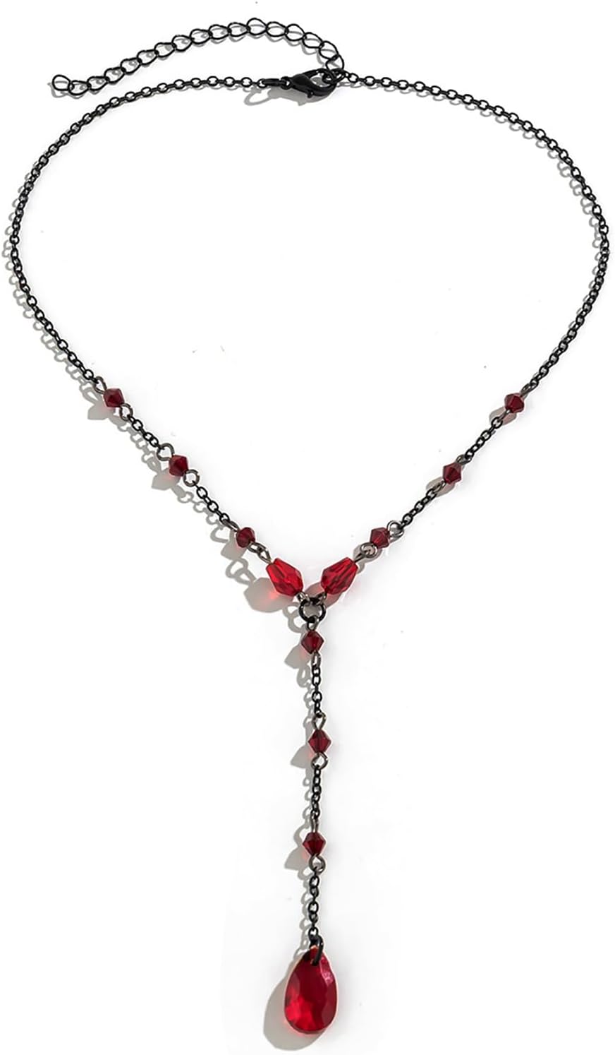 Black Necklace for Women Gothic Y Necklace Retro Black Red Crystal Bead Teardrop Necklace Goth Necklace Punk Choker Necklace Halloween Black Necklace for Women