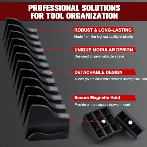 42-tool magnetic wrench organizer customizable wrench organizer set for tool box wrench holder for tool drawer storage black 42 pcs