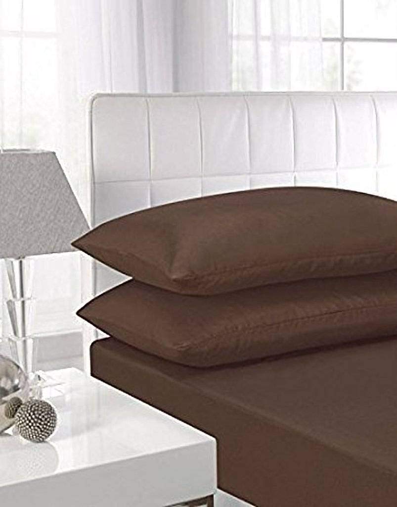 High Street Fashion ® Luxury Percale 16" 40CM Extra deep sheets Fitted Single Double Super King Size Bedding Bed Sheet & Pillow Pair Case (Sold Separately) (Double King, Choclate) — image 1