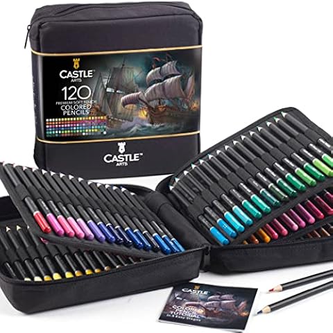 Castle Art Supplies 120 Colouring Pencils Zipper-Case Set | Quality Soft Core Coloured Leads for Adult Artists, Professionals and Colourists | In Neat, Strong Carry-Anywhere Zipper Case Cover