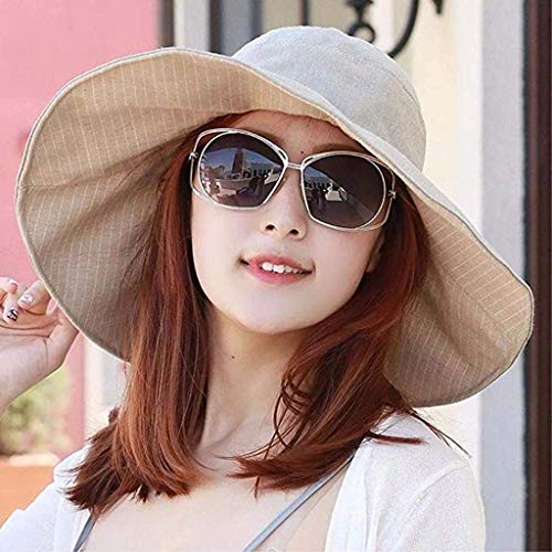 Chapeau de plage grand bord blanc anti-coup de soleil a double ecran