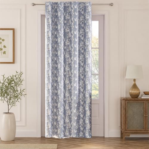 Image of HOKIPO Luxe Foliage Foil Printed Curtains 7 Feet Long 1 Panel, Steel Grey