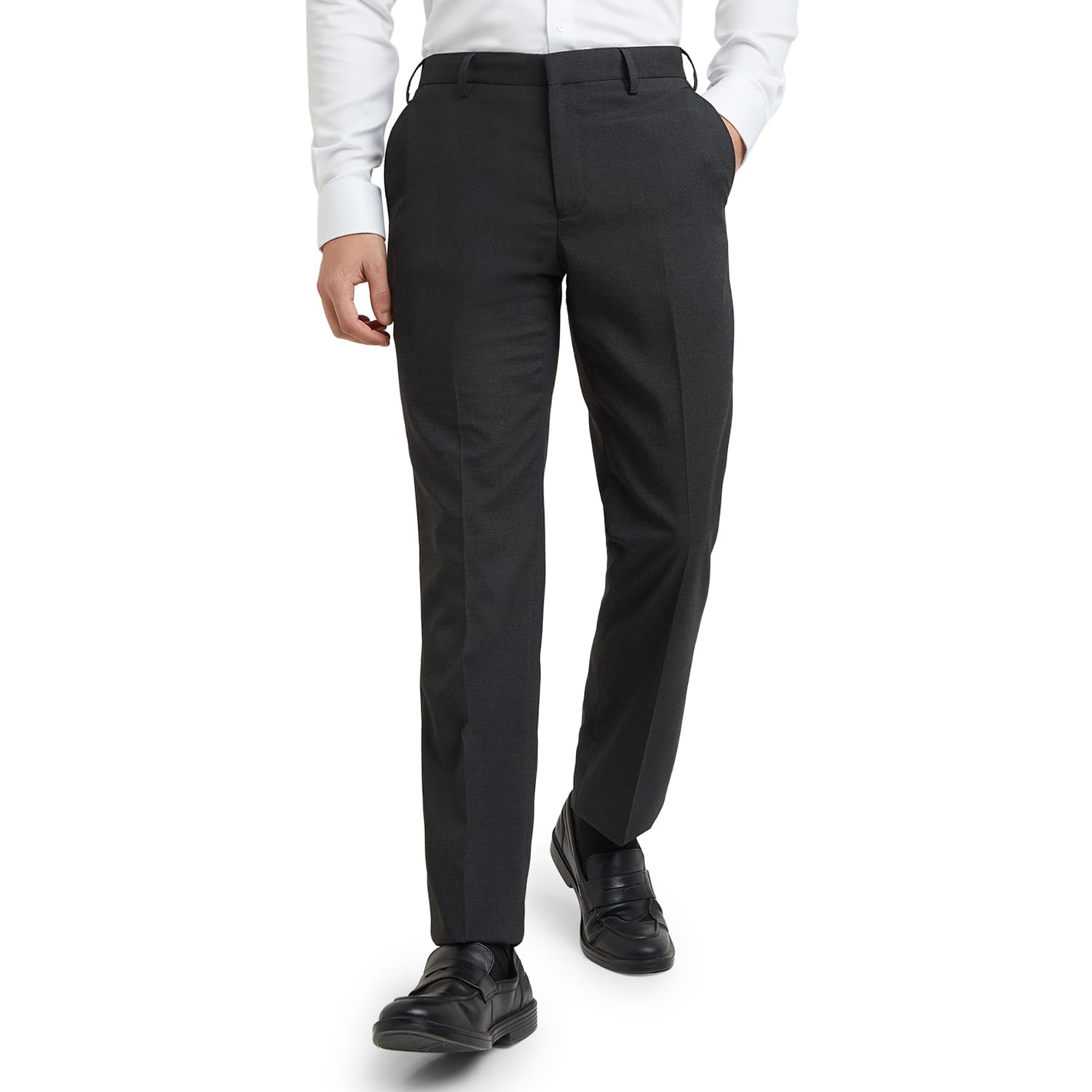 park avenue Men Reguler Fit Solid Pattern Polyester Blend Flat Front Formal Trouser Grey-picture-20