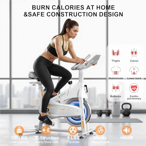 Image of Exercise Bikes for Home,Spin Bike with Adjustable Magnetic,Brake Pad Resistance Silent Belt Drive,350lbs /300lbs Weight Capacity &Upgraded Version Seat for Home Cardio&Weight Loss(QM-530W)
