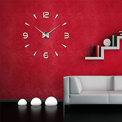 Blue Monkey DIY Wall Clock 3D Frameless with Acrylic Mirror suface, EVA Foam with Adhesive Stickers for Home Decor Living Room Wall Decoration (Silver), Plastic, Animals