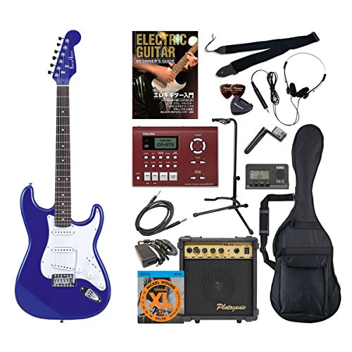 PhotoGenic エレキギター Amazonオリジナル15点 CDトレーナーセット ストラトキャスタータイプ ST-180/MBL メタリックブルー ローズウッド指板