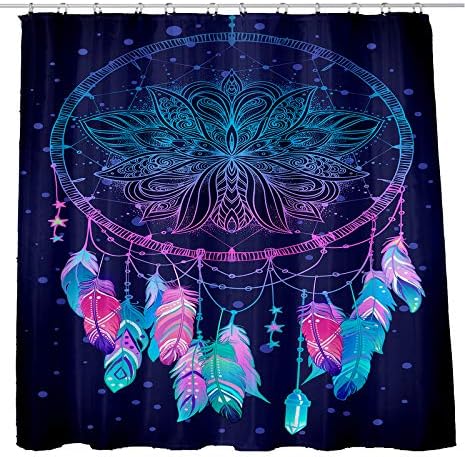 Shower Curtain with Hooks Waterproof Fabric Bathroom Home Hotel Psychedelic Trippy Abstract Native American Indian Talisman Dream Catcher Bohemian 72x72 inch (183x183cm) (016)