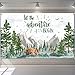 Adventure Awaits Baby Shower Backdrop Decorations, Pine Tree Mountain Wilderness Woodland Animals Background Banner Let The Adventure Begin Party Favor Supplies Photo Booth Props