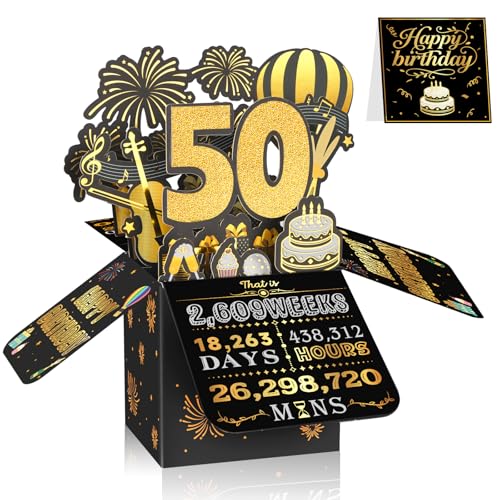 Geburtstagskarte zum 50. Geburtstag für Männer und Frauen 3D-Pop-Up-Geburtstagskarte Schwarz & Gold 50 Jahre alt Geburtstagsdekorationen und Geschenke für Sie oder Ihn ideal für Vater Mutter