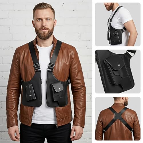 Image of GUSTAVE Chest Bag for Men Women Black Tactical Vest Bag Waterproof Multi-pockets Adjustable Rig Bag for Running, Cycling, Sports, Workouts, Outdoor