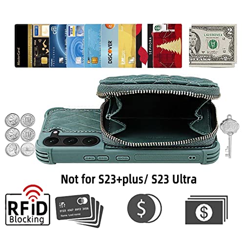 MONASAY Zipper Wallet Case Fit for Galaxy S23, 6.1in [RFID Blocking] Flip Leather Handbag Phone Cover with Card Holder and Crossbody Shoulder Lanyard Strap, Light Green by MONASAY - Image 3