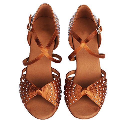 HROYL Women Latin Dance Shoes with Knot Rhinestones Salsa Bachata Cha Cha Ballroom Performence Dancing Shoes AF4592