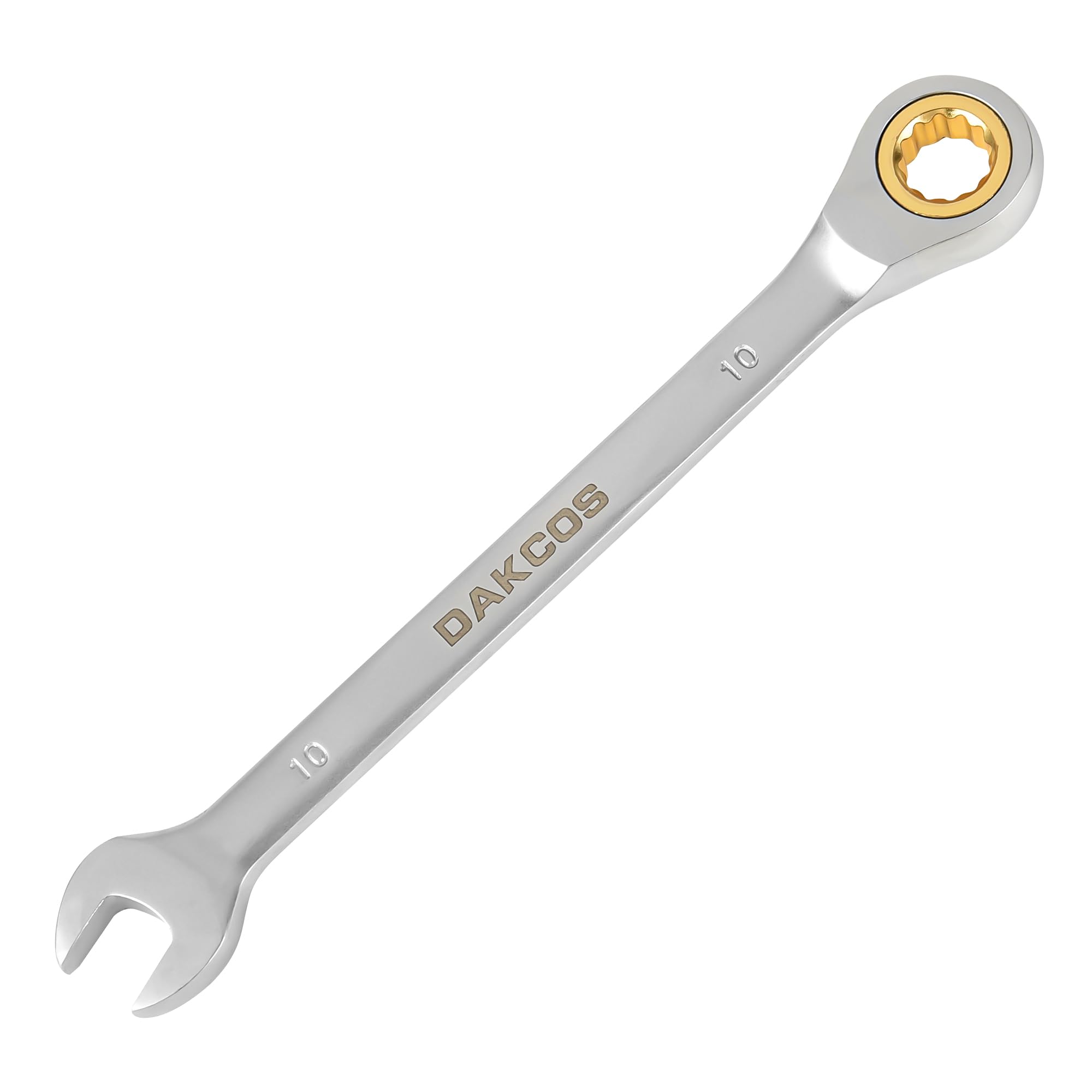 Dakcos Chrome,Gold Fixed Head Ratchet Spanner 10Mm Ratcheting Combination Wrench Chrome Vanadium Steel