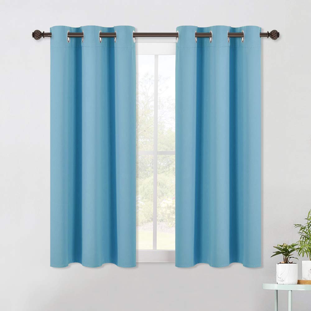 NICETOWN Teal Blue Blackout Curtain Panels for Bedroom, 2 Panels, W42 x L40-inch, Thermal Insulated Grommet Top Blackout Draperies and Drapes for Basement