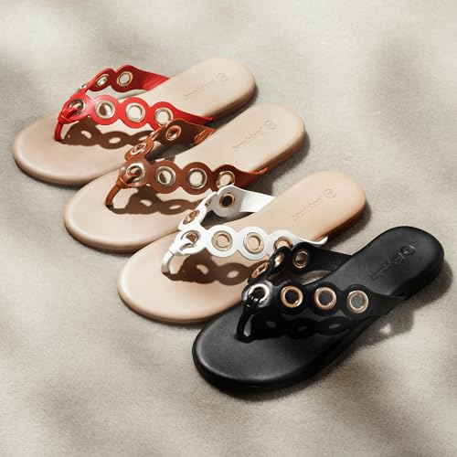 FUNKYMONKEY Women's Circular Rivets Flip Flops Summer Slip On Fashion Thong Sandals for 20254