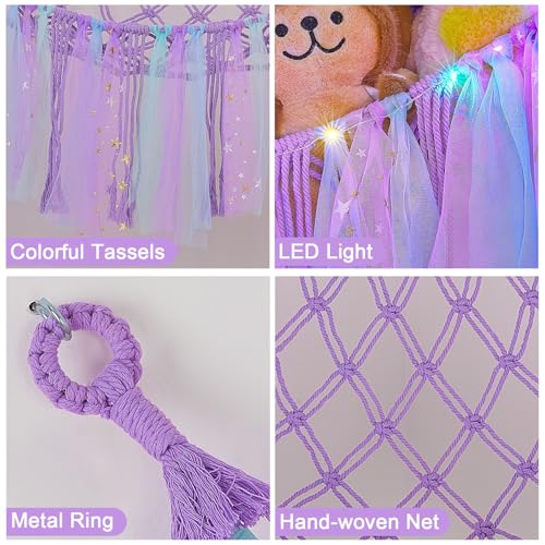 Image of FIOBEE Stuffed Animals Net LED Light Toy Hammock for Kids Bedroom Storage | Stuffed Animals Storage Organizer, Girls Room Decor, Teddy Bear Holder, Space Saving, for Kids Nursery Bedroom Playroom