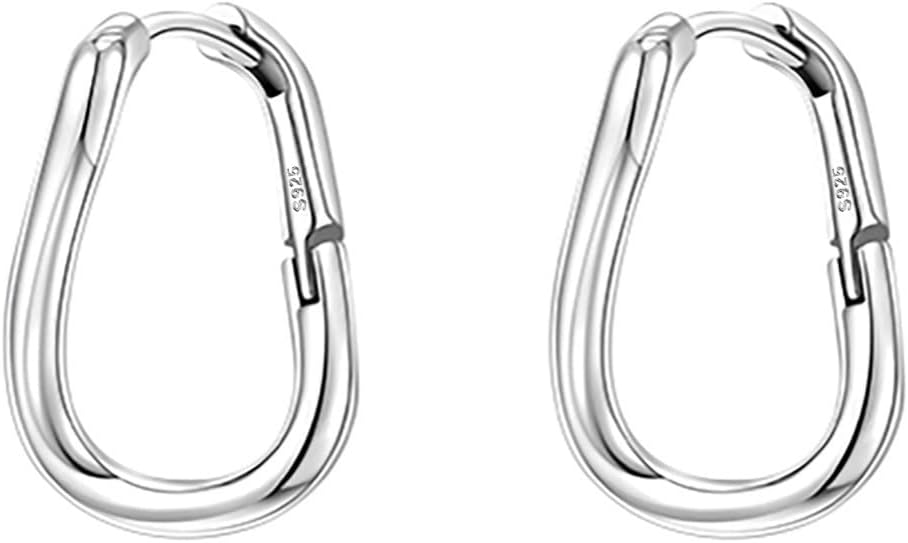 Reffeer 925 Sterling Silver Curved Hoop Earrings for Women Teens Minimalist Square Hoop Earrings Twisted Hoop Earrings