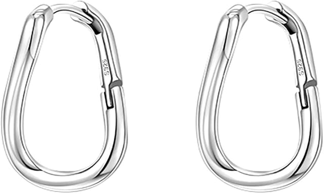 Reffeer Solid 925 Sterling Silver Curved Hoop Earrings for Women Teen Girls Minimalist Square Hoop Earrings Twisted Hoop Earrings
