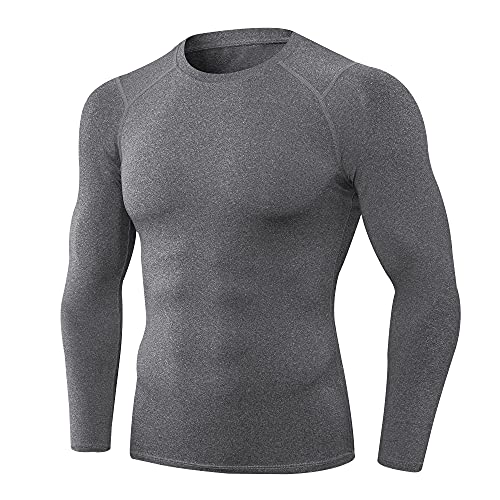 Queerier Men's Compression Shirts Workout T Shirt Long Sleeve Thermal Tops for Men Athletic Base Layer Gym Sports Underwear, #Grey, Large