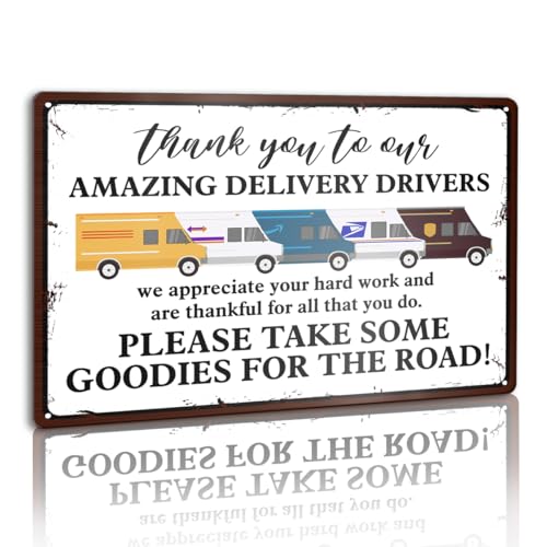 Thank You Delivery Driver Snack Station Metal Sign Wall Decor for Home Front Door 12 X 8 Inches Delivery Signs for Packages Delivery Boxes