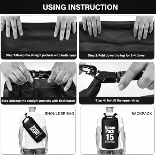 Image of Waterproof Ocean Dry Bag, Roll Top Floating Waterproof Sack for Beach, Swimming, Kayaking, Boating, Fishing, Camping, Hiking & Water Sports (15 Liter)