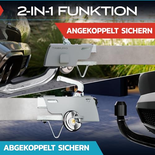 TRIBURG Anhängerschloss inkl. Rundschloss [Versicherungskonform] - Robuste Sicherung für an- und abgekuppelten Anhänger - Deichselschloss [Verzinkt I Pulverbeschichtet] + GRATIS AHK Schutzkappe