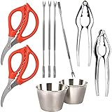 Seafood Tools Set for 2 Include Seafood Scissors, Crab Crackers, Seafood Forks and Butter Cups - Reusable and Washable Seafood Cracker Set - Stainless Steel Lobster Cracker for Cutting and Digging