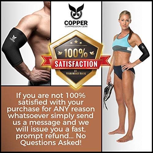 Copper Compression Gear Premium Fit Recovery Elbow Sleeve for Men and Women - 100% Guaranteed - Best Elbow Compression Sleeve Support Brace Wrap for Workouts, Tennis Elbow, Golfers Elbow, and More.