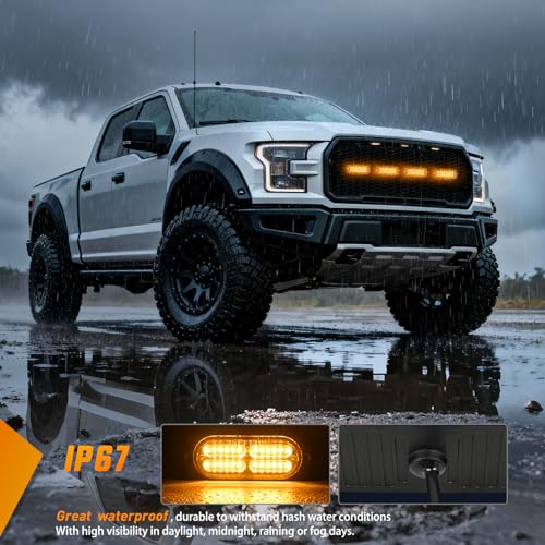 Image of Nilight 4PCS 24LED Amber Strobe Light 12V /24V Grille Surface Mount | Hazard Safety Warning Light with Sync Feature for Car Truck Camper Side Marker Aluminum Alloy Base Emergency Lights