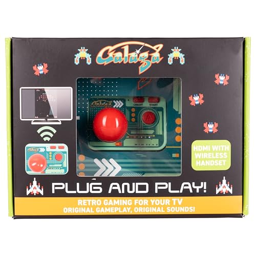 Galaga Plug & Play Arcade Console with TV Stick & Wireless Joystick – Classic Galaga Game On Your