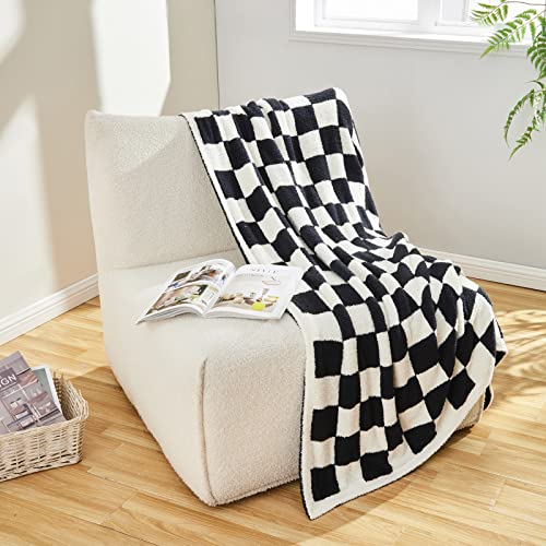 Image of CozeCube Black White Reversible Checkered Knit Throw Blanket 50 inchx60 inch