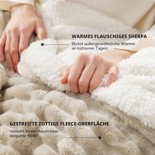 BEDSURE Sherpa Decke Kuscheldecke 130x170 - Warme Sofadecke, Beige – Ansicht 3