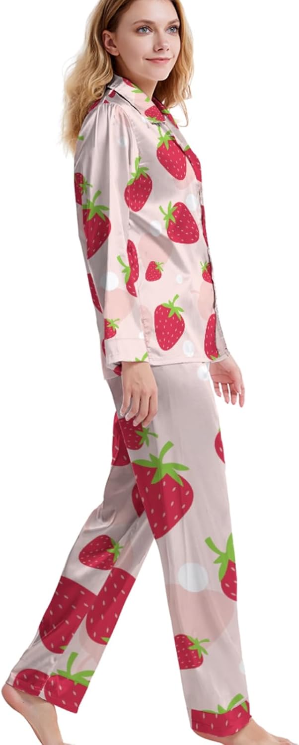 Miniatura 2 de ONDIAN Conjunto de pijama para mujer, ropa de dormir de manga larga rosa fresa