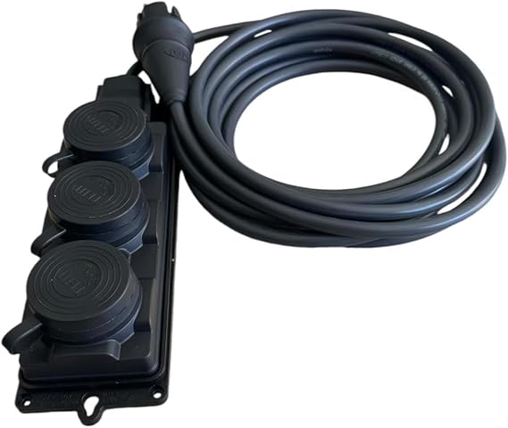 3'lü Grup Priz%100 Bakır Kablo 3x2.5mm IP44 Sertifikalı Isıtıcı, Şantiye, Ağır Akıma Uygun (SİYAH, 30 METRE)