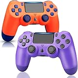 GenGeLy Control for PS4 Controller 2 Pack, Gaming Remote for Playstation 4 Controller with Precise Joystick/Vibration, New Wireless Modded Gamepad for PS4/Slim/Pro/PC,(Orange and Purple)