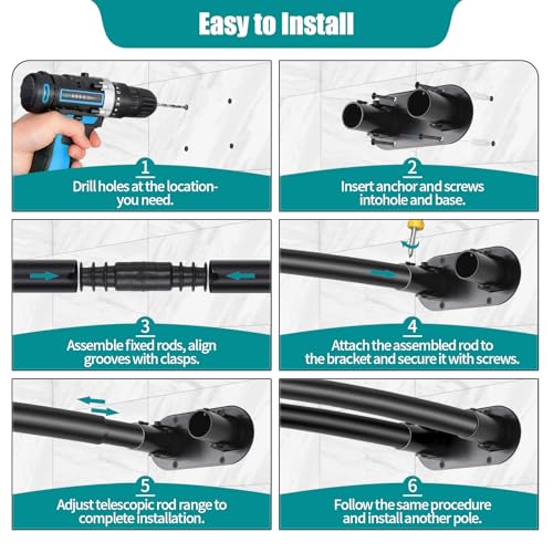 Anndason Double Curved Shower Curtain Rod 42 to 72 Inches Elegant Double Shower Curtain Rod Adjustable Wall Mounted Double Shower Curtain Pole for Bathroom (Black, 42 to 72") by Anndason - Used condition - Image 6
