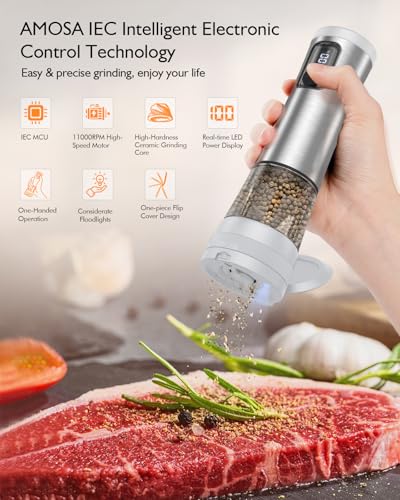 Moulin à poivre électrique rechargeable en inox blanc avec écran