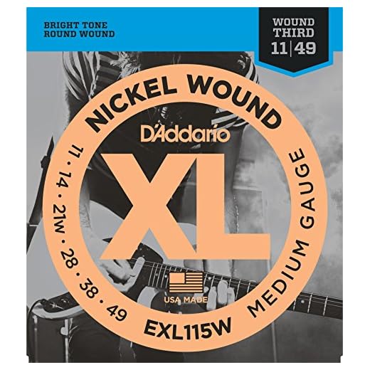 D'Addario EXL115Wx5 (5 sets) Electric Guitar Strings, 3rd String Wound, Nickel, Round Wound, Blues/Jazz Rock (.011-.049)